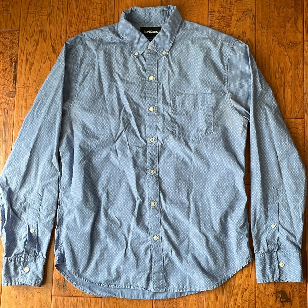 Bonobos Washed Button Down small blue dot Sz Med